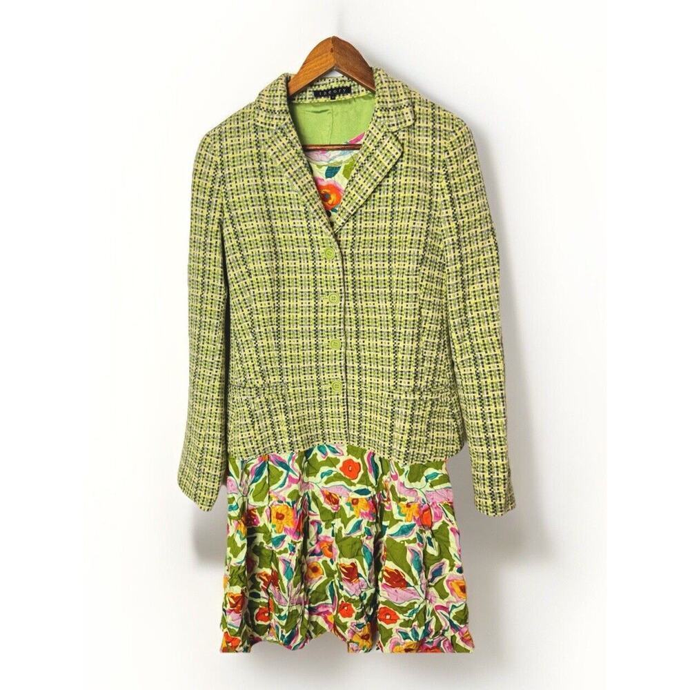 Green Plaid Theory Blazer Jacket Coat Wool Angora Blend Womens Sz‎ 10 Tweed